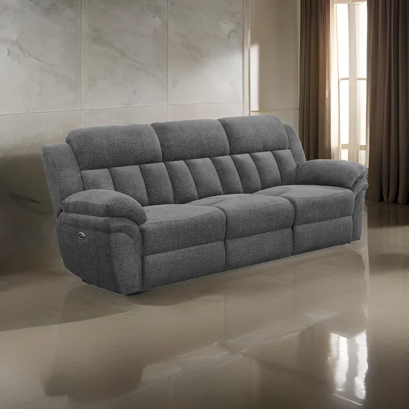 Gray & Black Dual Power Reclining Sofa, 2-Seat