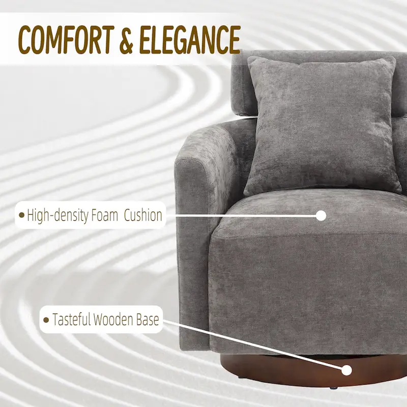 360 Degree Accent Swivel Chair,Chenille Upholstered Arm Chair