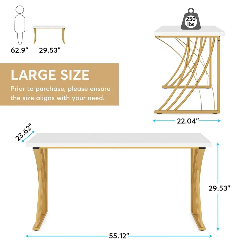 55 Inch Computer Desk with Metal Frame