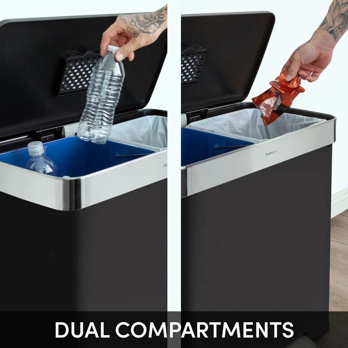 Qualiazero 16 Gal (8 Gal dual unit) Rectangular Recycle Step Can - Stainless Steel