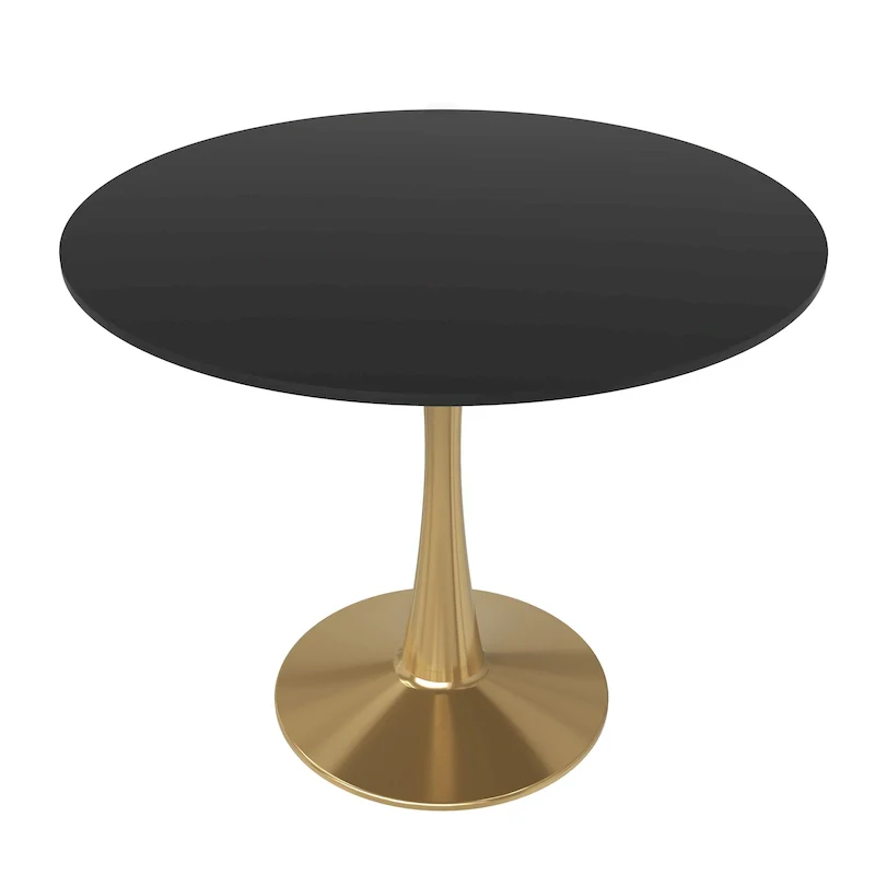 LeisureMod Bristol 35 Round Dining Table for 4 with MDF Tabletop in Gold Steel Base for Kitchen & Dining Room