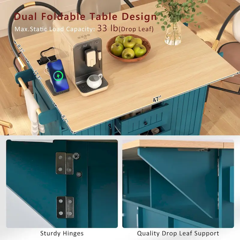 55.7 Large Kitchen Island With 2 Drop Leaf(no include stool)