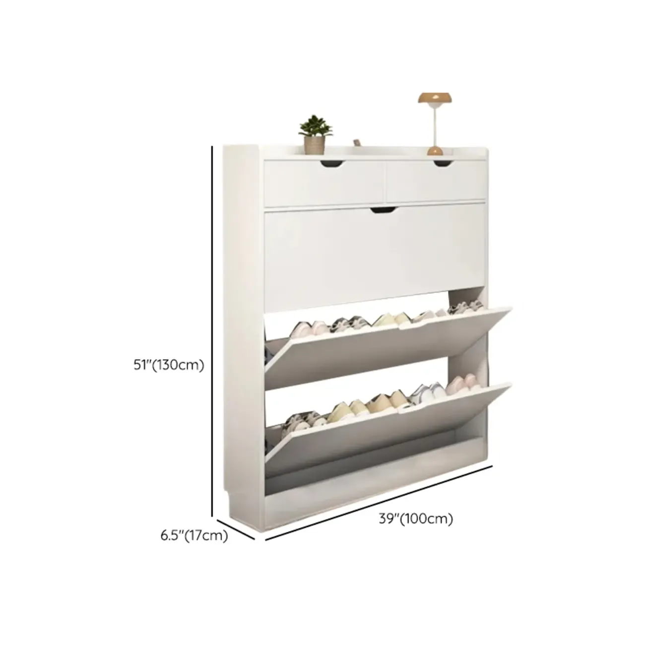 Entryway Modern Wood Shoe Cabinet with Flip-Out Drawer