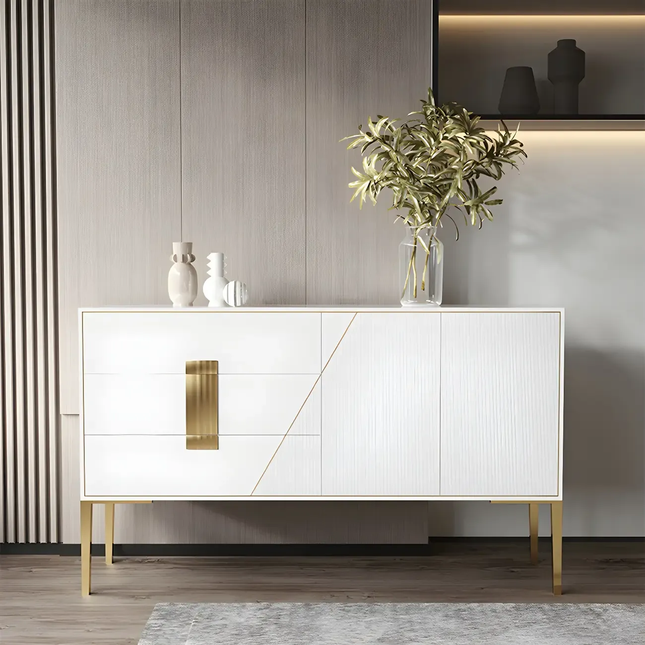 Glam Sleek Wooden Sideboard with Drawers