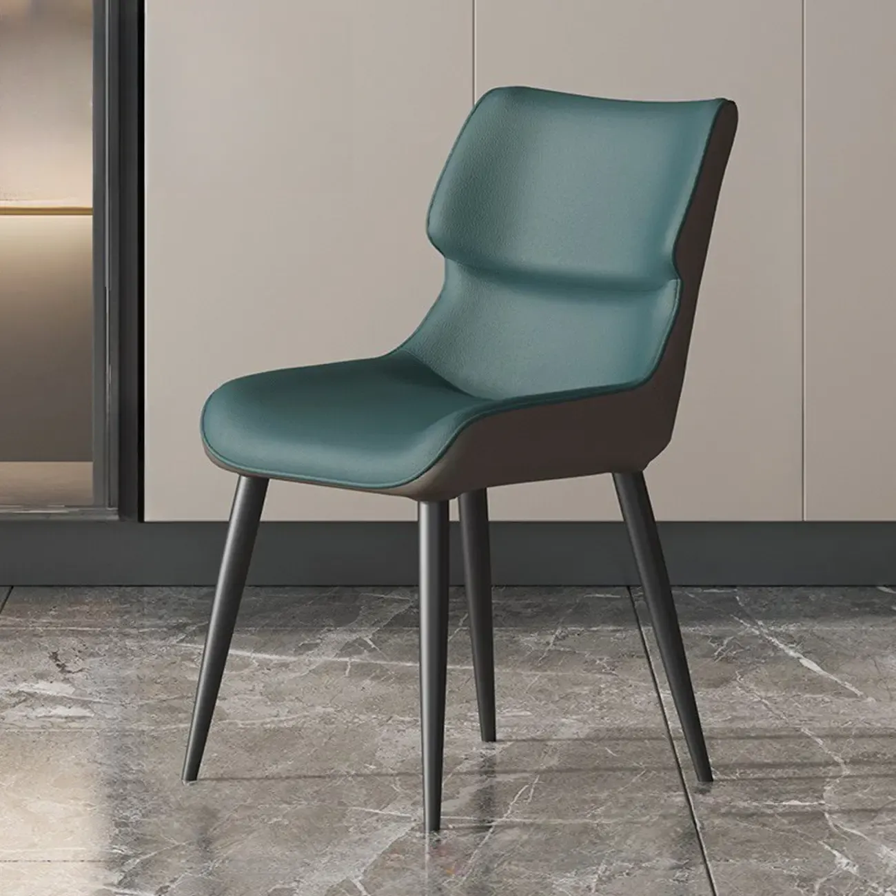 Modern Faux Leather Upholstery Dining Chair with Metal Legs