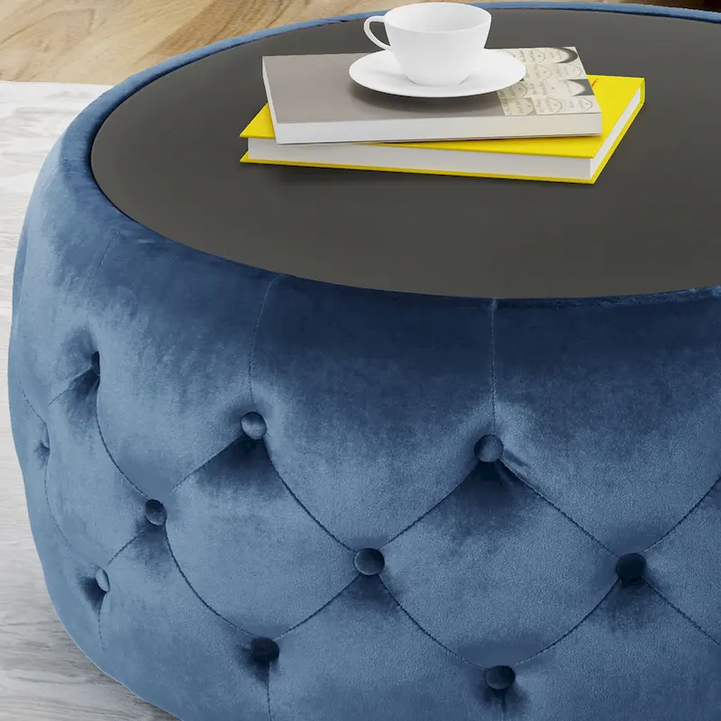 Chana Glam Velvet and Tempered Glass Coffee Table Ottoman by Christopher Knight Home