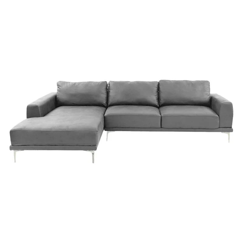 Kemy 2pc L Sectional Sofa Set w Chaise, Gray Faux Leather Upholstery