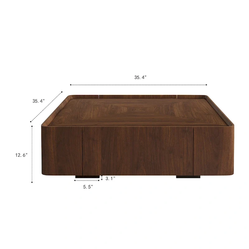Mid-Century Modern Suqare Wood Finish Coffee Table with Drawers
