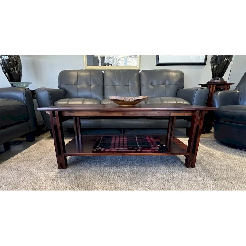 Acacia Wood Architectural Coffee Table with Shelf