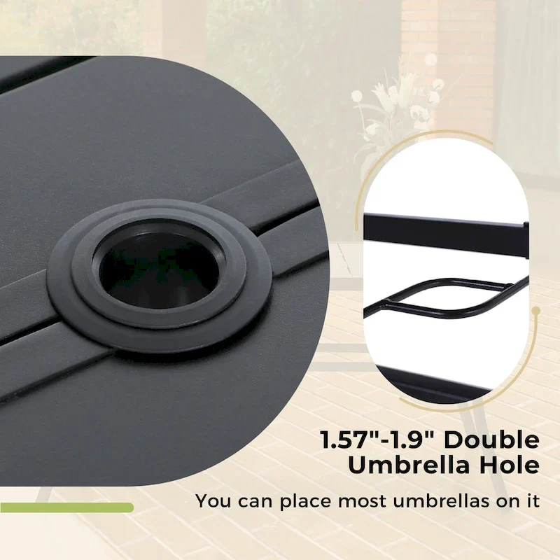 MAISON ARTS Patio Dining Set 7 Piece Metal Rectangle Patio Table with 2.6  Umbrella Hole and 6 Metal Dining Chairs, Black