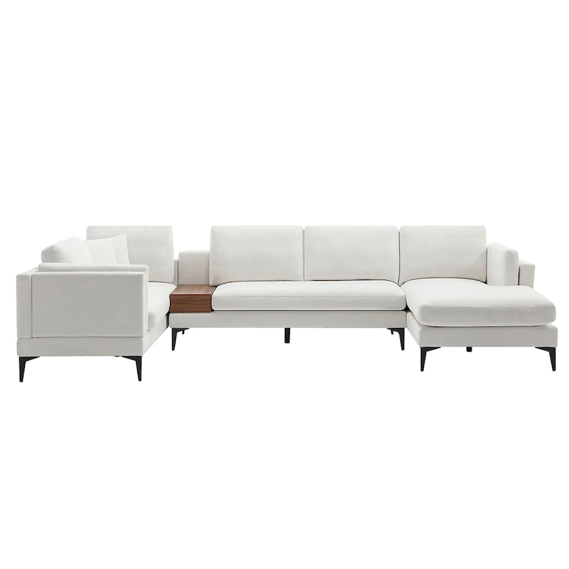 Modular U-shaped Linen Reversible Sofa with a Wooden Side Table Box and Reversible Design