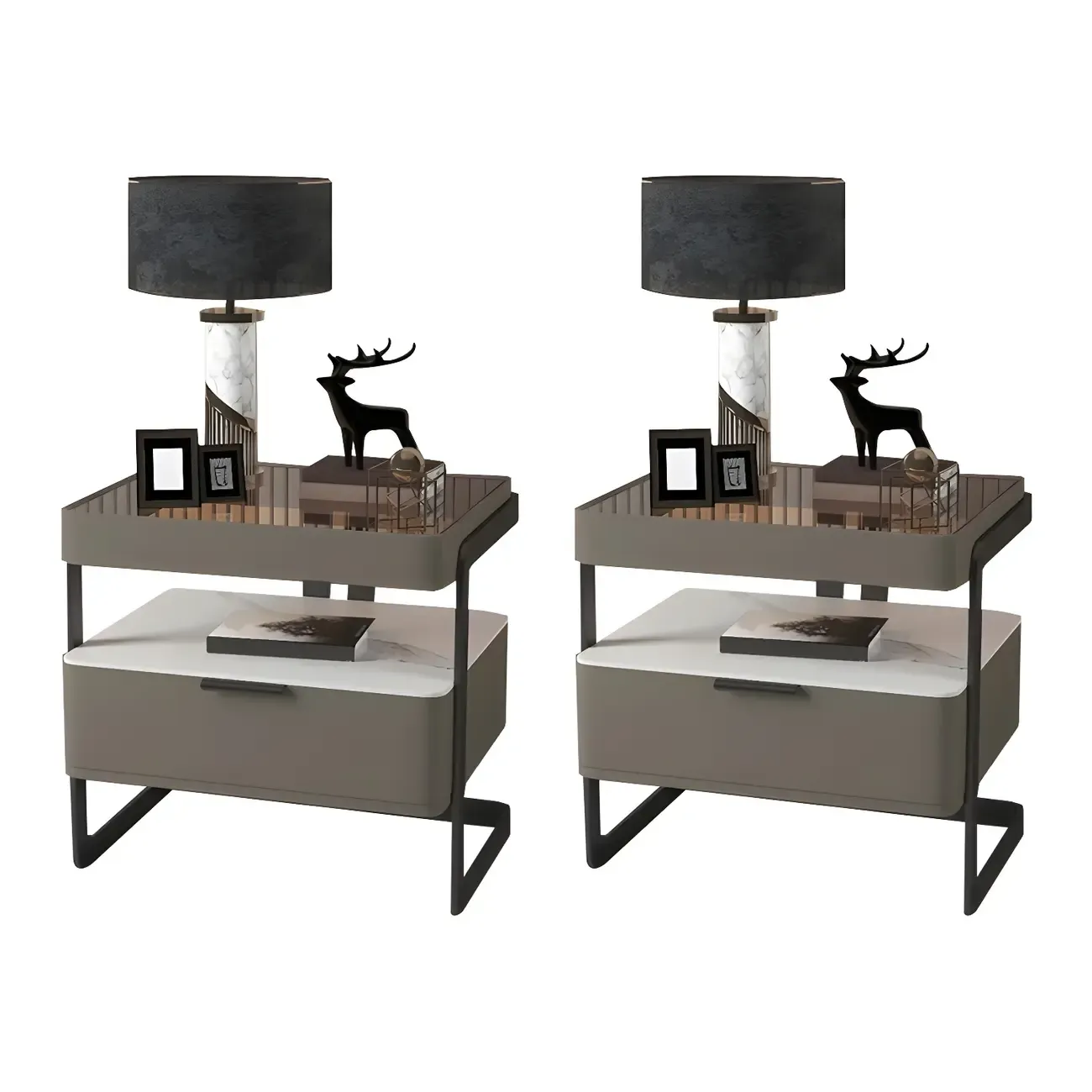 Modern Wood Nightstand with Glass Countertop and Drawer