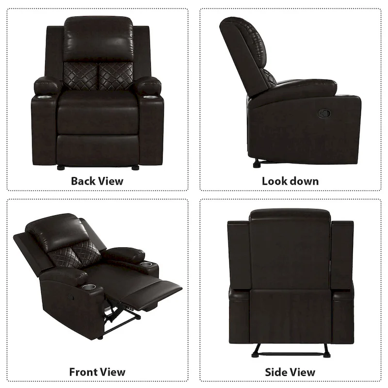 Home Theater Seating Manual Recliner with Overstuffed Back and Armrests