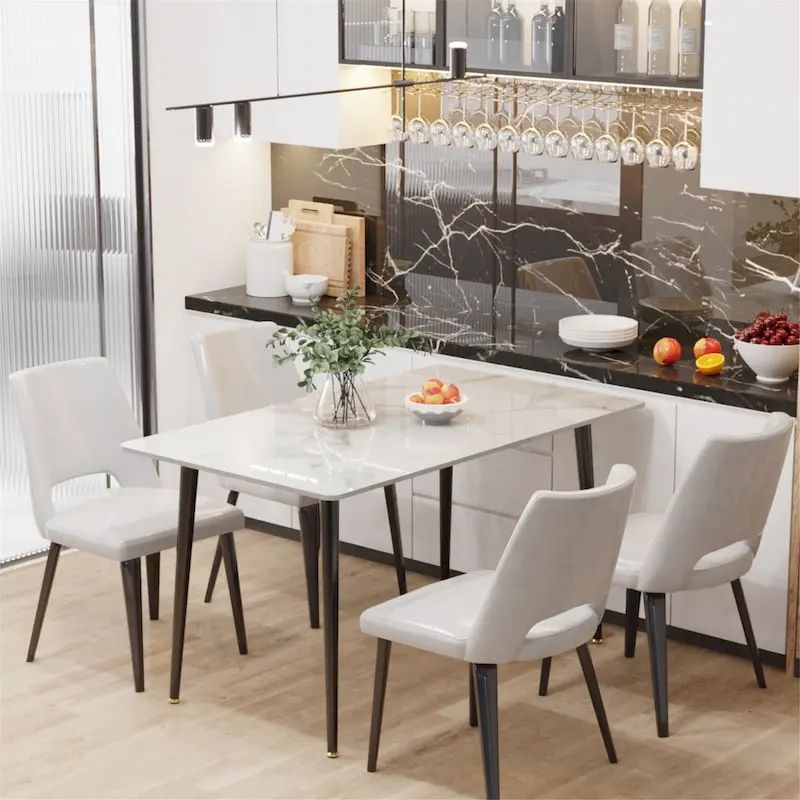 Modern Dining Table with Metal Frame Sintered Stone Top Kitchen Table