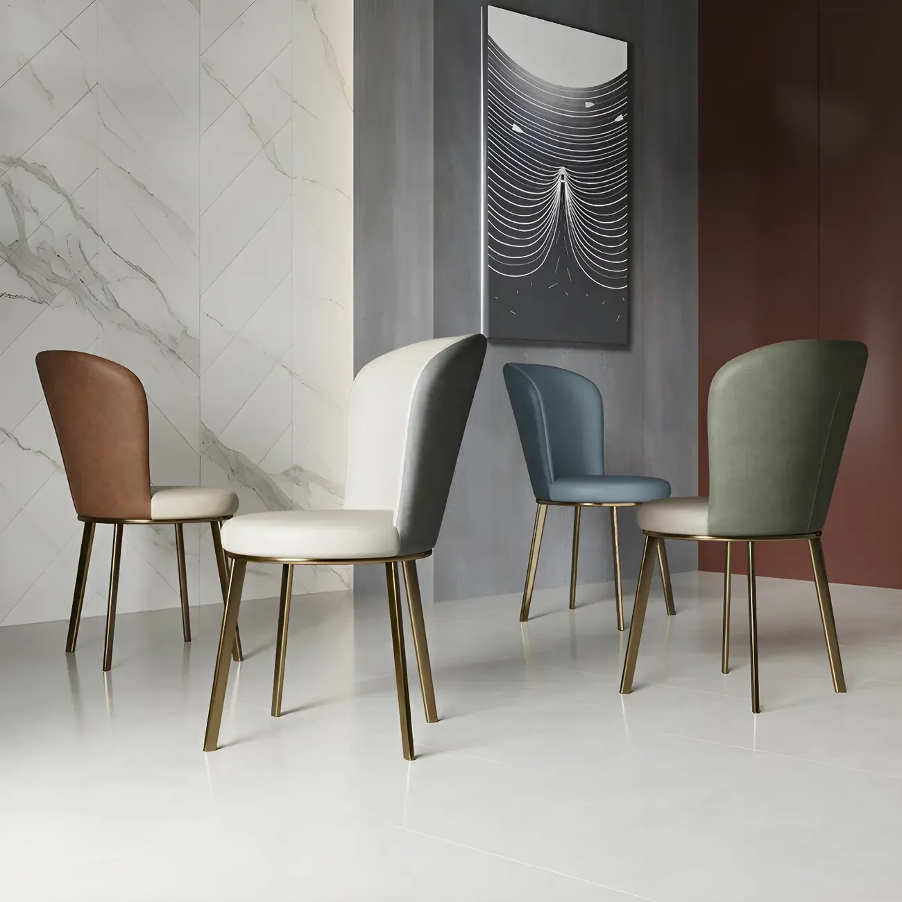 Sleek Gold Legs Faux Leather Upholstered Dining Chair