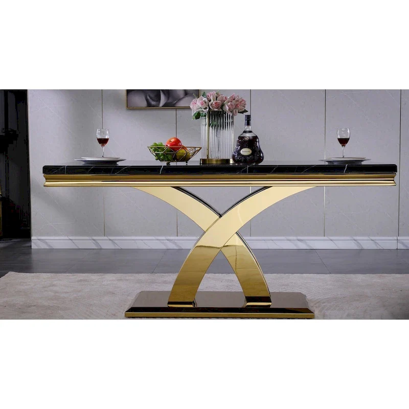 Black Dining Room Table with Polished Gold Metal Legs