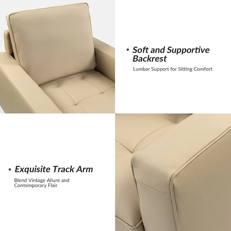 Mid-century Genuine Leather Arm Chair