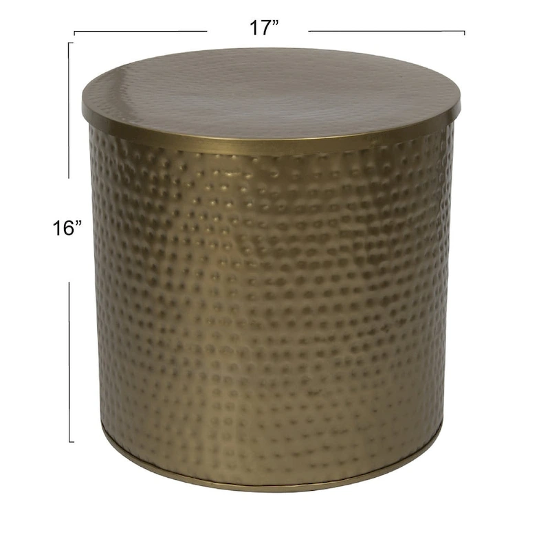 Brass Hammered Metal Drum Table with Lid