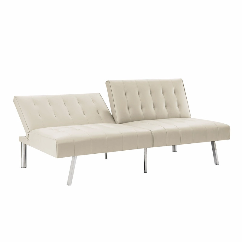 Tufted Mid-Century Modern Split Back Futon Sofa Couch Bed with Chrome Legs