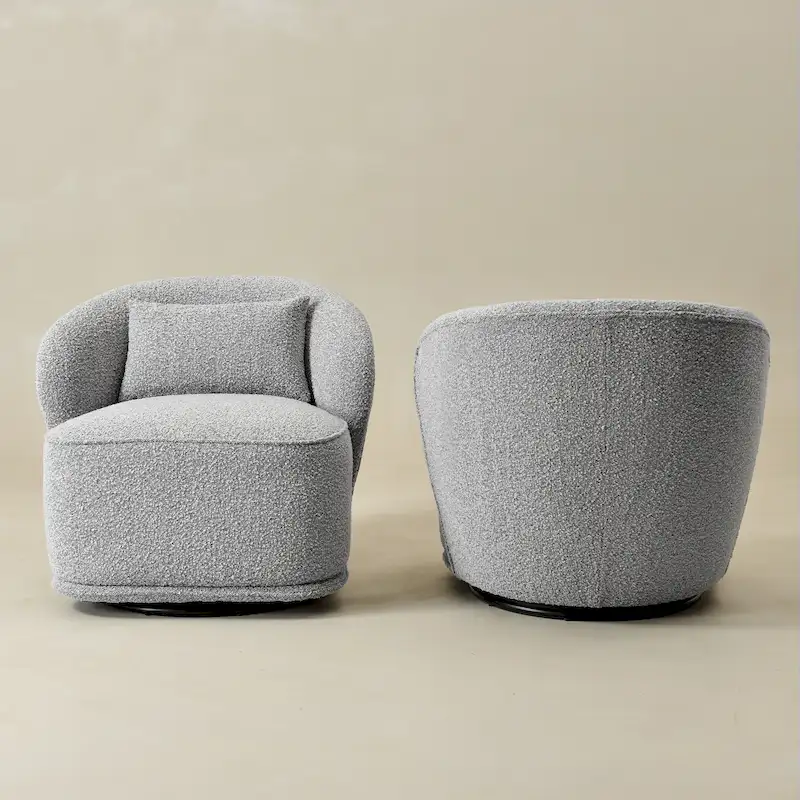 KINWELL 33 W Sherpa Boucle Upholstered Accent Swivel Chair (Set of 2)