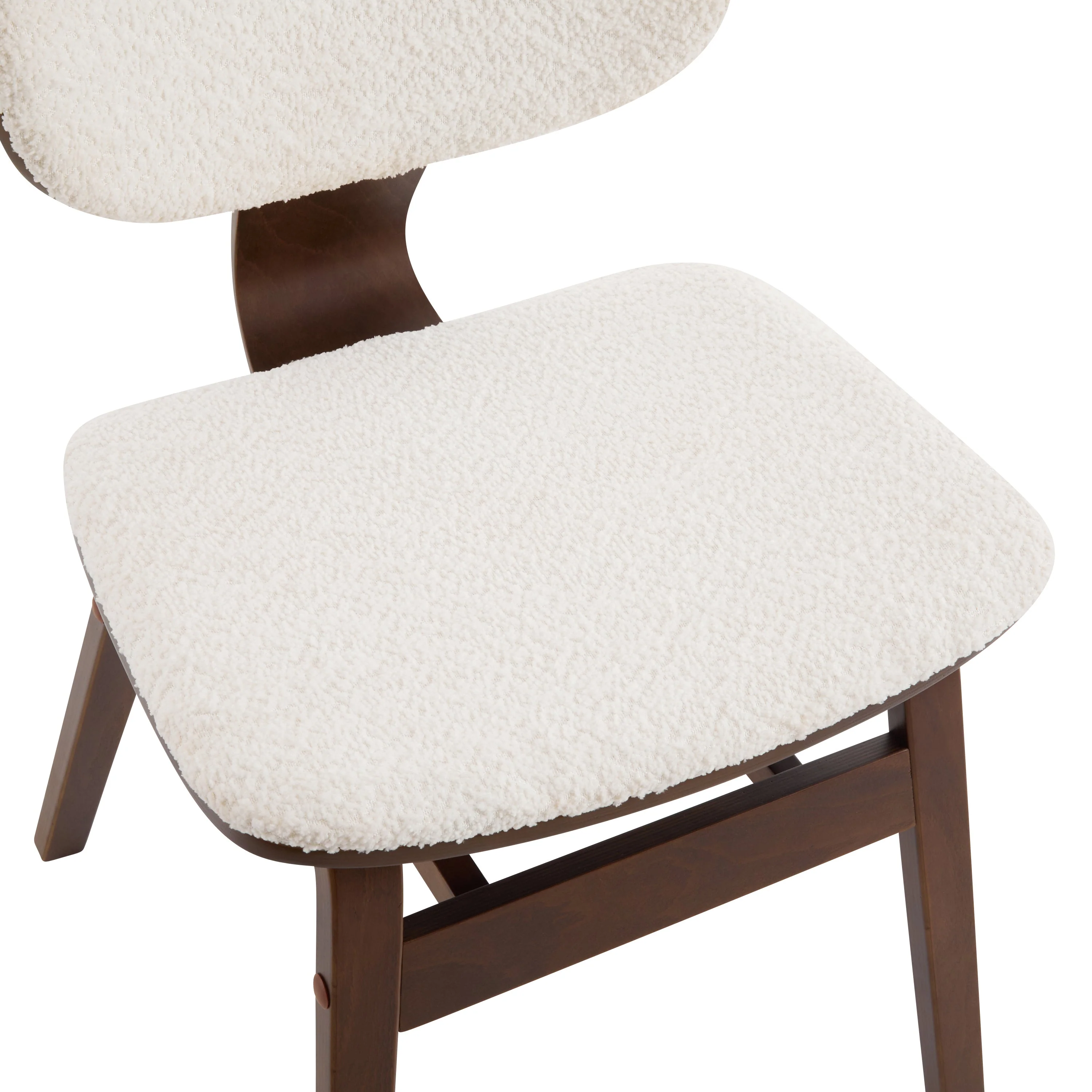 White Boucle & Walnut Bentwood Dining Chair, Set of 2