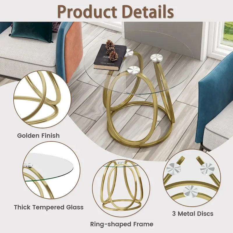 Glass Side Table with Metal Frame