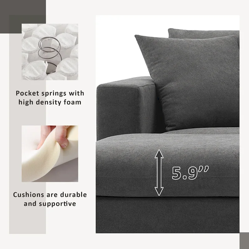 4-Seat Polyester L-Shaped Sectional Sofa with Convertible Ottoman