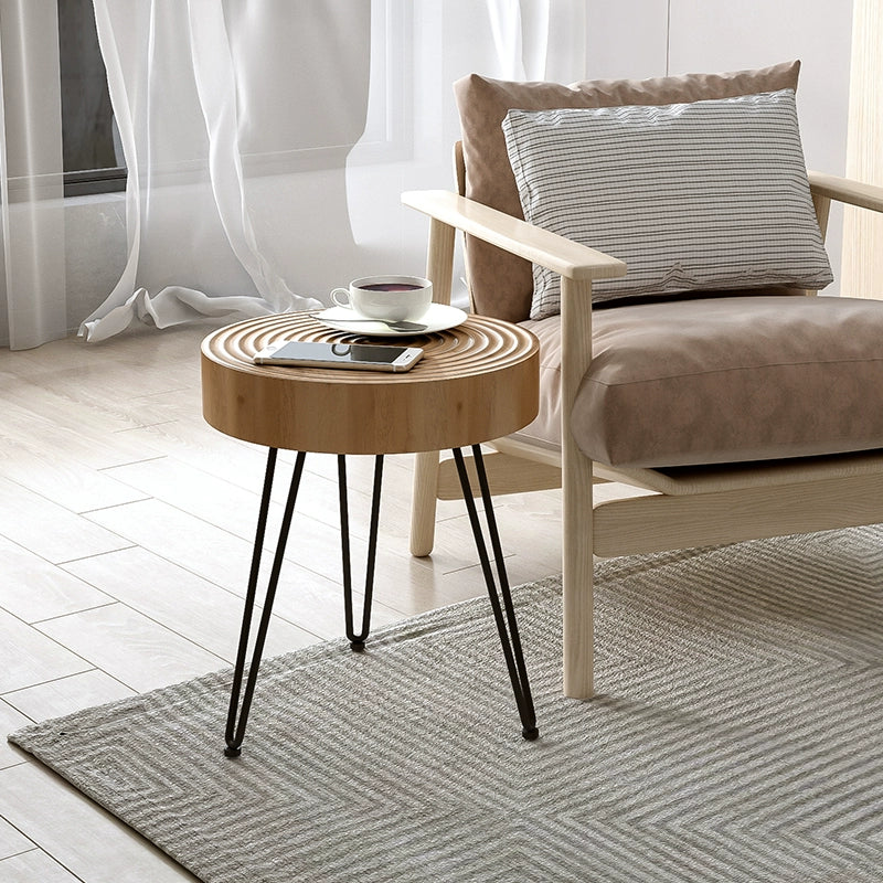 4 Legs Scandinavian Round Coffee Table with Wood Texture