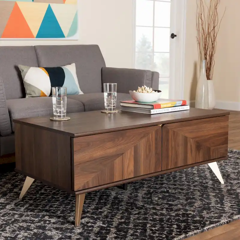 Graceland Mid-Century Modern Transitional Walnut Brown Finished Wood 2-Drawer Coffee Table