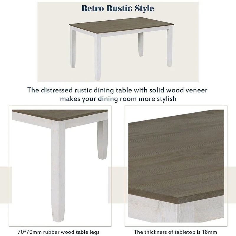 60 Farmhouse Rectangular Dining Table with 4 Upholstered Chairs and Bench