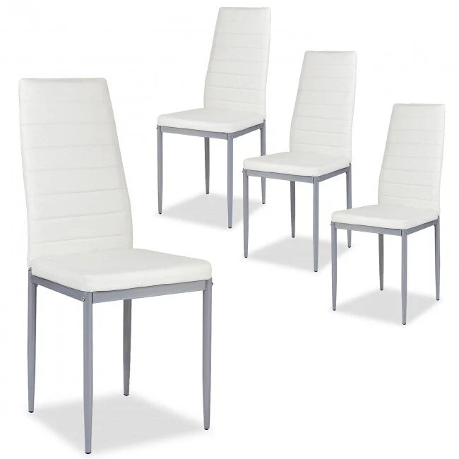 4 Pieces PVC Elegant Design Leather Dining Chairs with Solid Metal Legs - 16.0 x 20.0 x 38.5 (W x D x H)