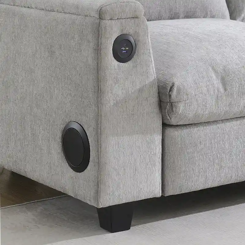 96 Chenille Smart Sectional Sofa with Bluetooth Speaker, Drop-Down Table & USB Charger and 3-Seater Cloud Couch