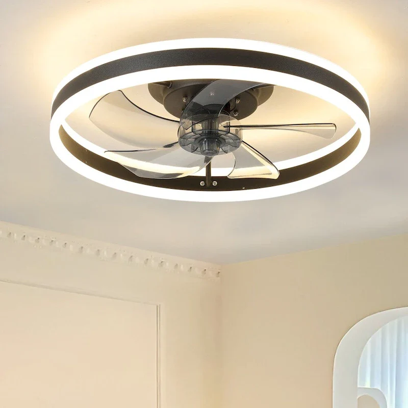 21.7in Iron Round Ceiling Fan with Lights Dimmable LED