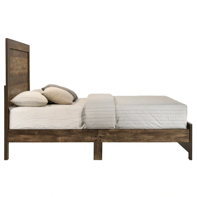Furniture  Rustic Walnut Panel Wood Bed