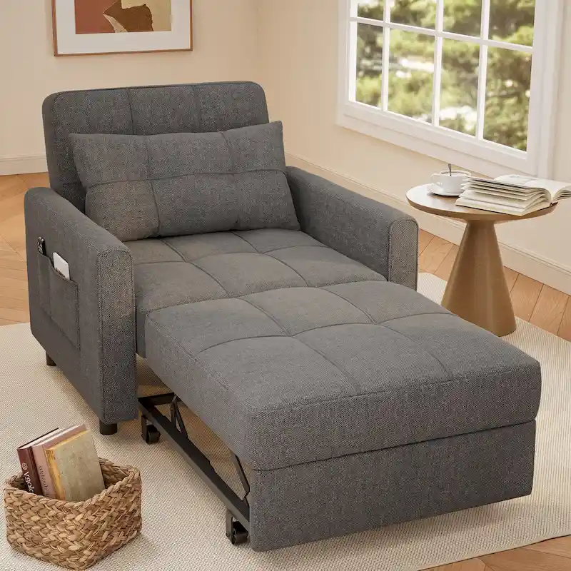 3-in-1 Pull-Out Sofa Bed Sleeper Chair , Convertible Adjustable Foldable Upholstered Lounge Couch