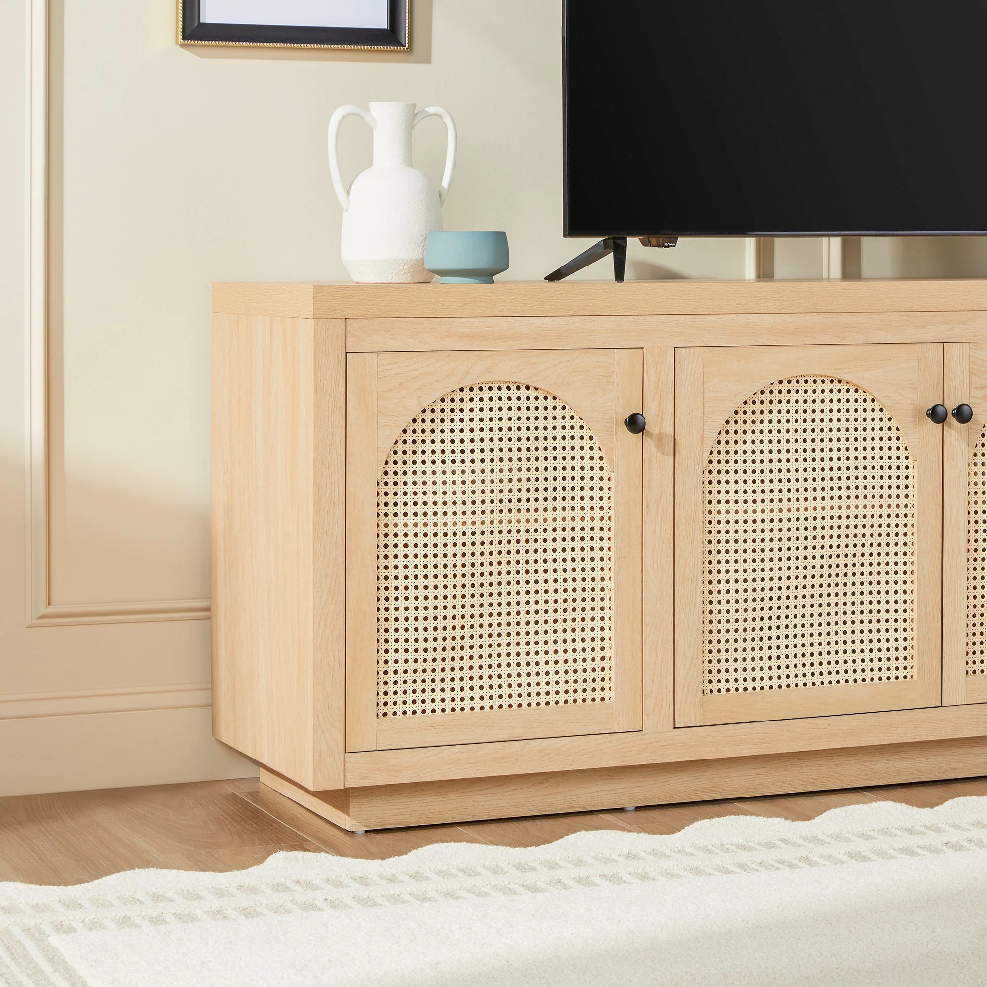 Sasha Contemporary TV Stand and Sideboard with Rattan Doors for up to 80 TV