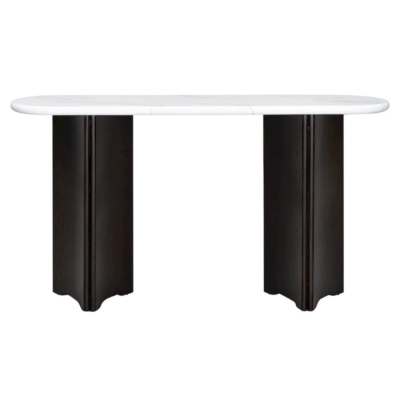 Oval Faux Marble Top Console Table Entryway Table, Narrow Sofa Table Hallway Accent Table with Triangular Base