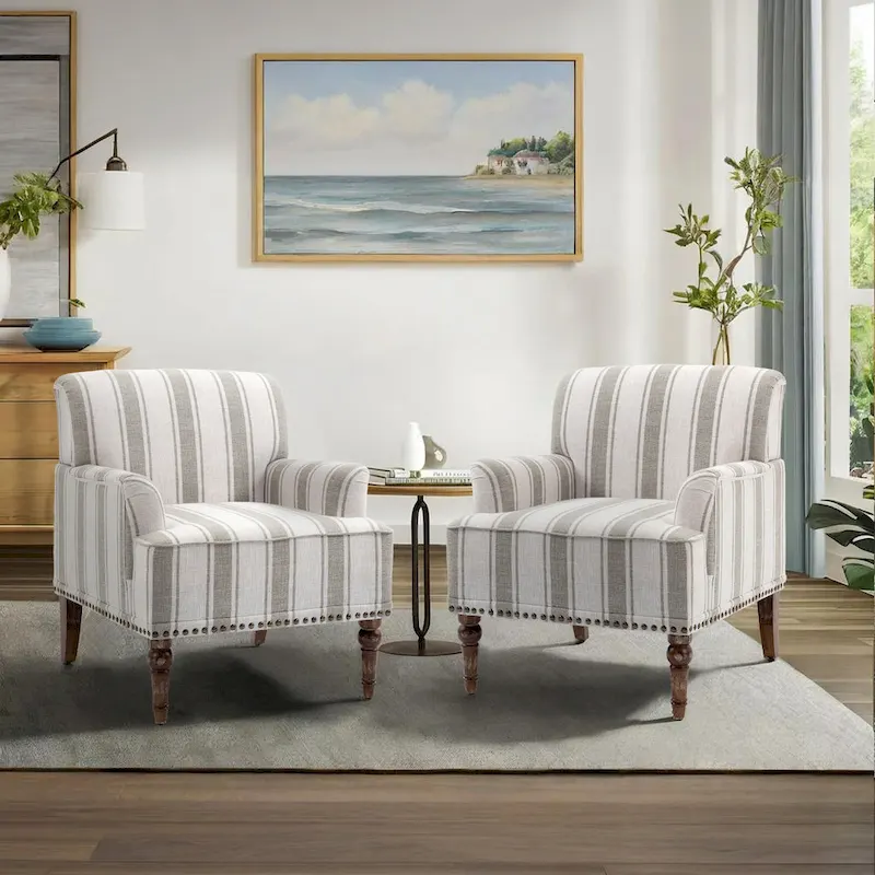 Traditional Upholstered Stripe Accent Chair Modern Armchair