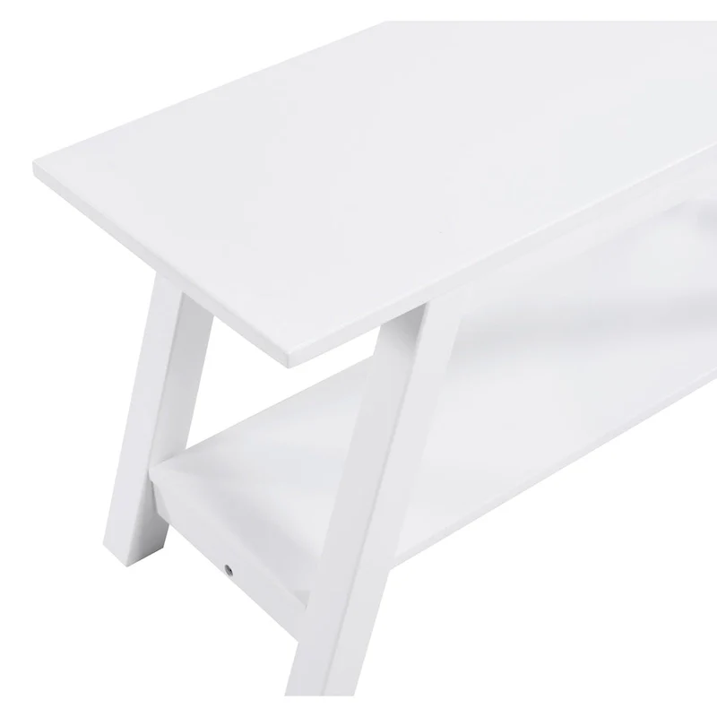 Roundhill Furniture Elyz Solid Wood Bench with Shelf, White