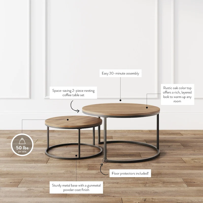 Nathan James Stella Round Nesting Coffee Table Set of 2