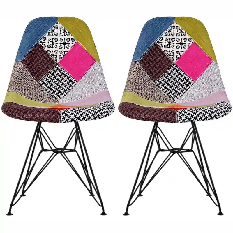 Set of 2 Mid-Century Modern Dining Side Chairs Armless Plastic Shell Seat with Black Metal Wire Eiffel Base, White