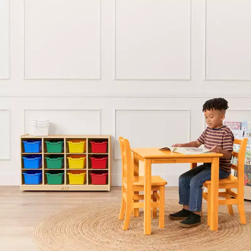 ECR4Kids 12 Cubby Mobile Tray Cabinet and 15 Scoop Front Bins, 3x4, Kids Furniture
