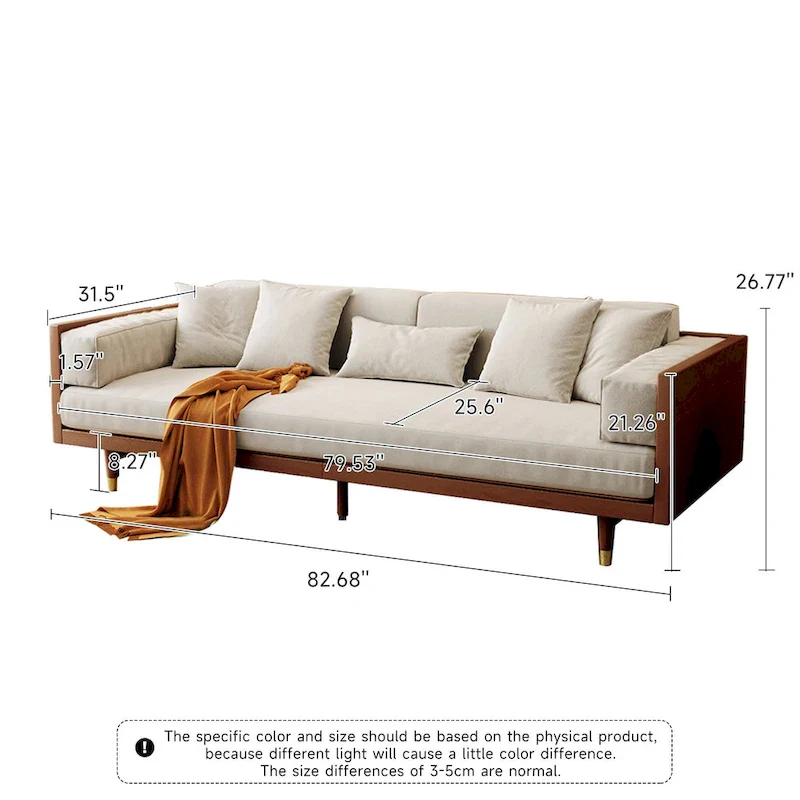 JASIWAY Modern 3-Seat Upholstered Cotton Linen Sofa,Beige