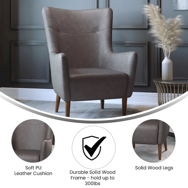 Upholstered Wingback Accent Chair with Wooden Frame and Legs
