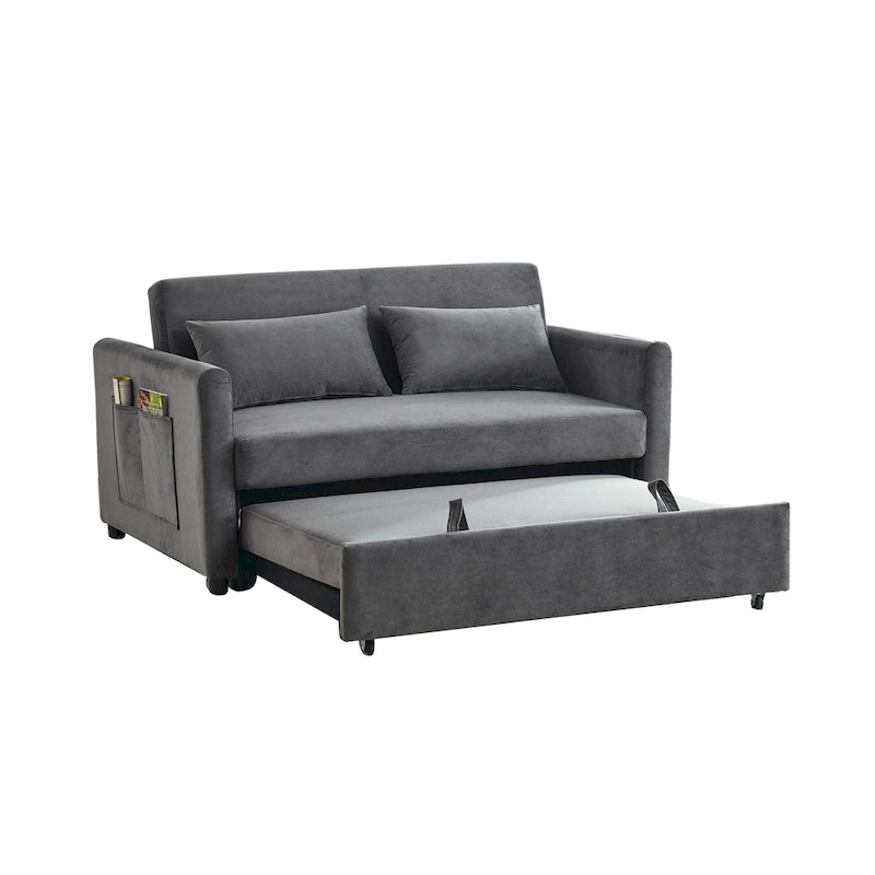Convertible Sofa Bed, 3-In-1 Versatile Velvet Double Sofa With Pullout Bed