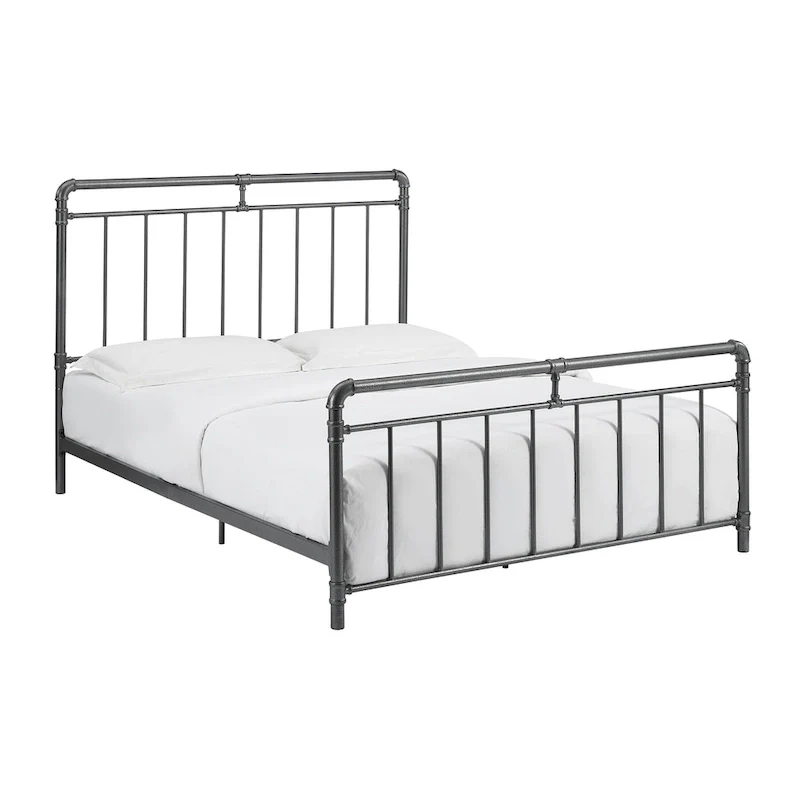 Retro Charcoal Black Metal Bed