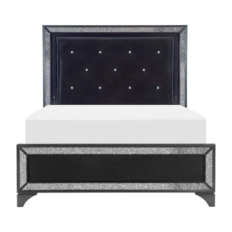 Fey Black LED Faux Leather Upholstered Tufted Bed
