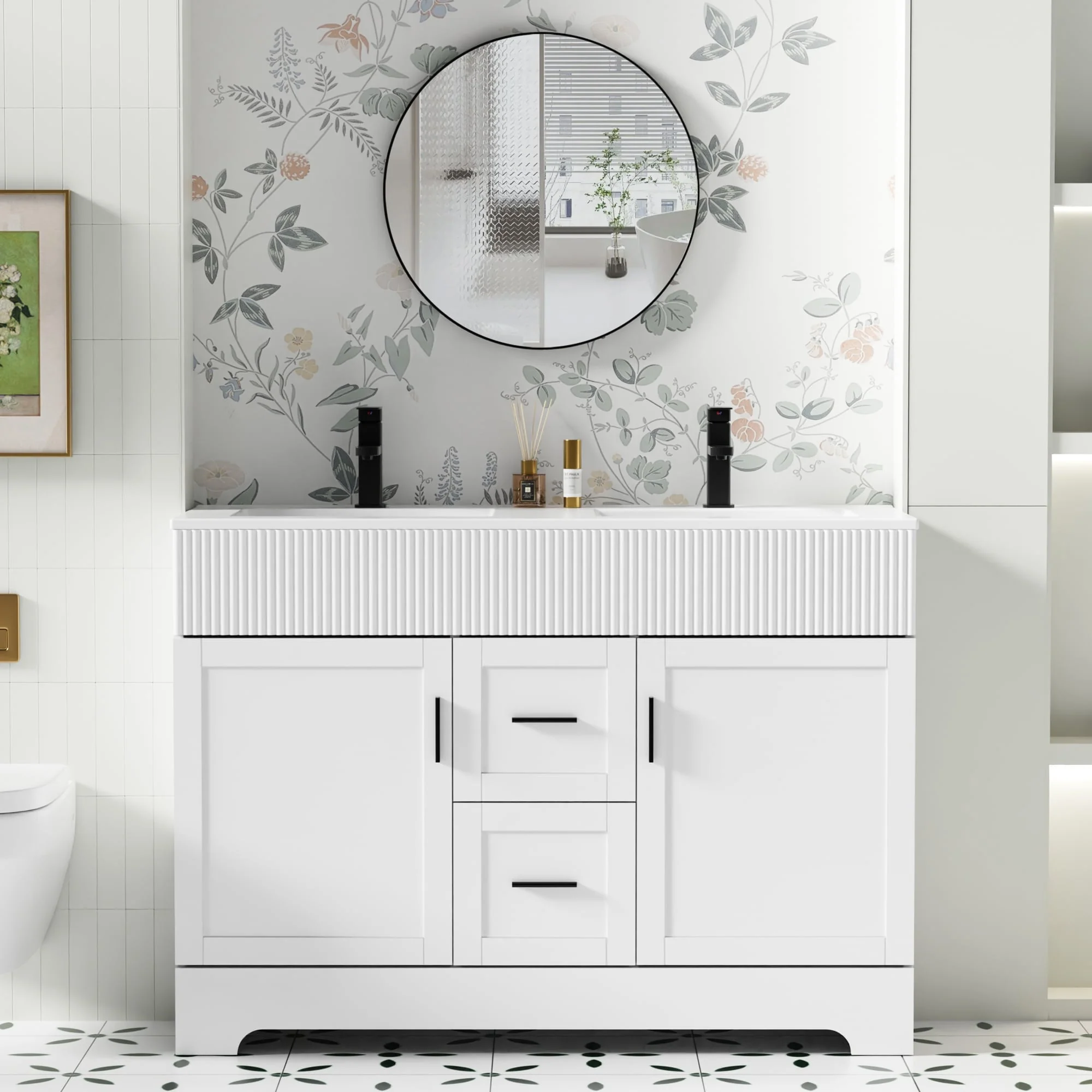 Wavy Line 30/36/48 Bathroom Vanity Set with Sink & Faucet