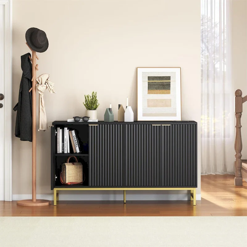 JASIWAY Buffet Table Kitchen Sideboard with Wavy-patterned Doors