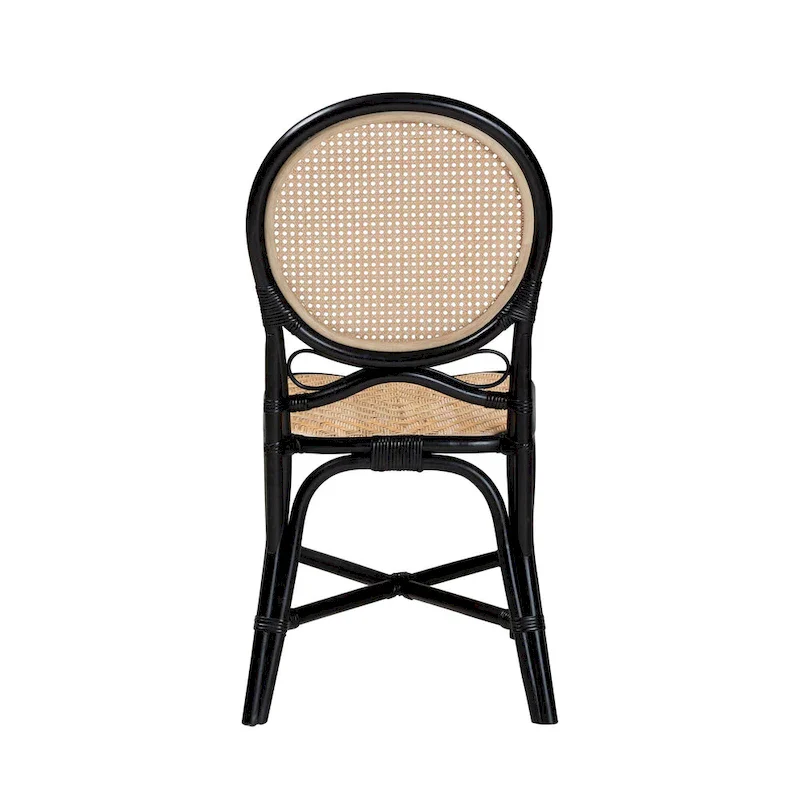 Mid-Century Modern Two-Tone Black and Natural Brown Rattan Dining Chair